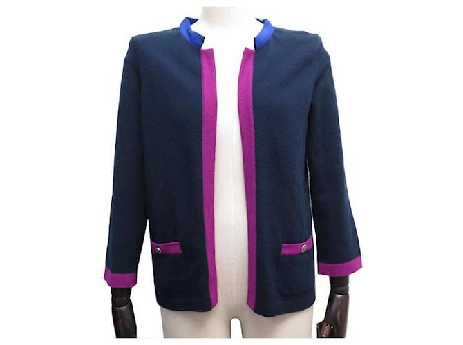 NEW CHANEL SWEATER CARDIGAN VEST M 38 CASHMERE BLUE WOOL CASHMERE