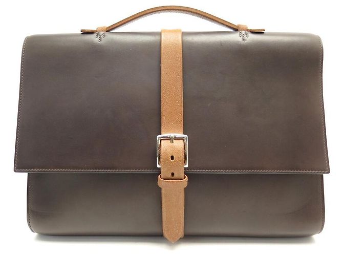 Hermès BORSA PORTA DOCUMENTI HERMES ETRIVIERE II 38 CM IN PELLE SOMBRERO E HUNTER Marrone