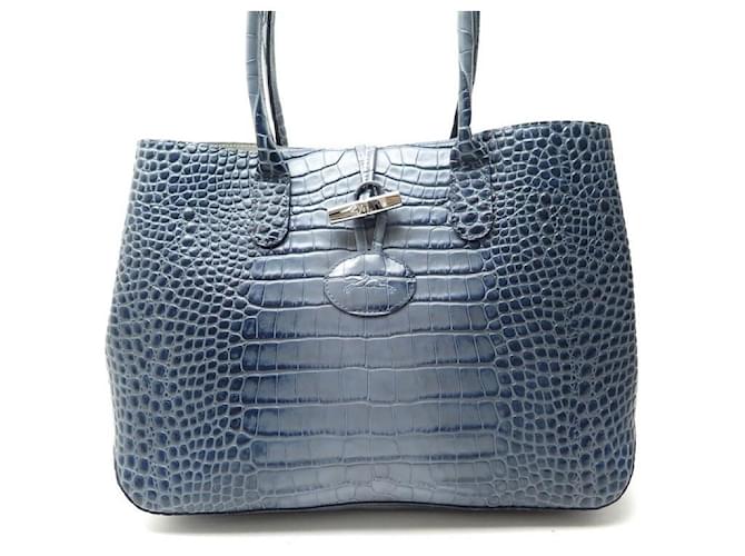 Longchamp Medium Roseau Leather Tote Bag - Blue