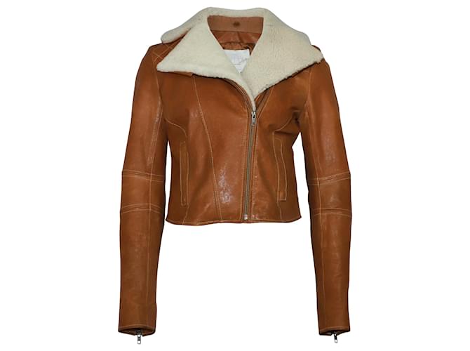 Adam Lippes Jacket with Sheepskin Collar in Brown Leather  ref.418933