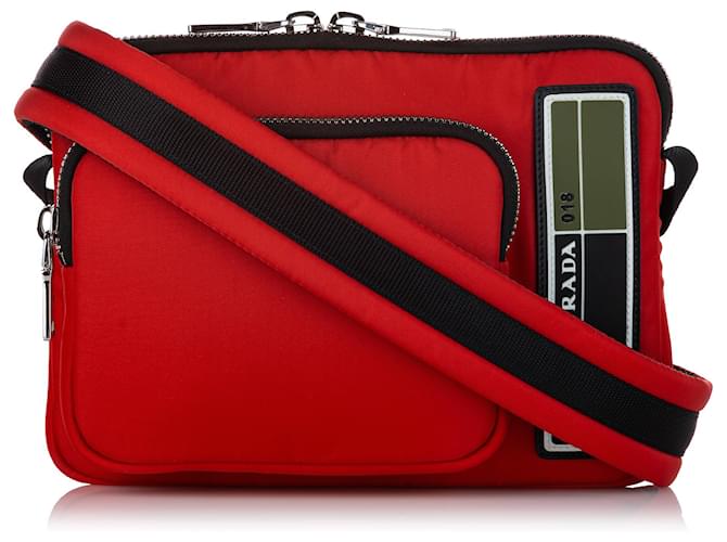 Prada Red Tessuto Crossbody Bag Black Nylon Cloth  - Joli Closet