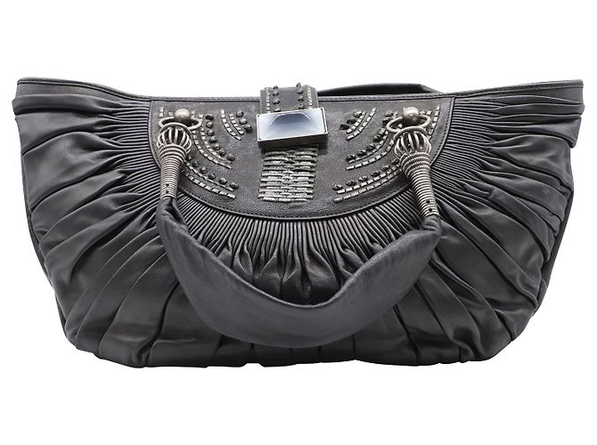 Plissé Bolsa Dior Plissada Plissada em Couro Preto