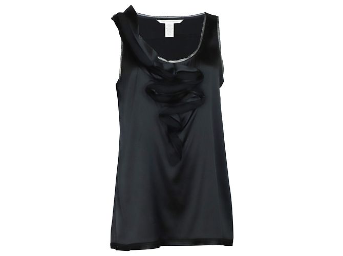 Diane Von Furstenberg Ärmellose Bluse mit Rüschen in Schwarzer Seide