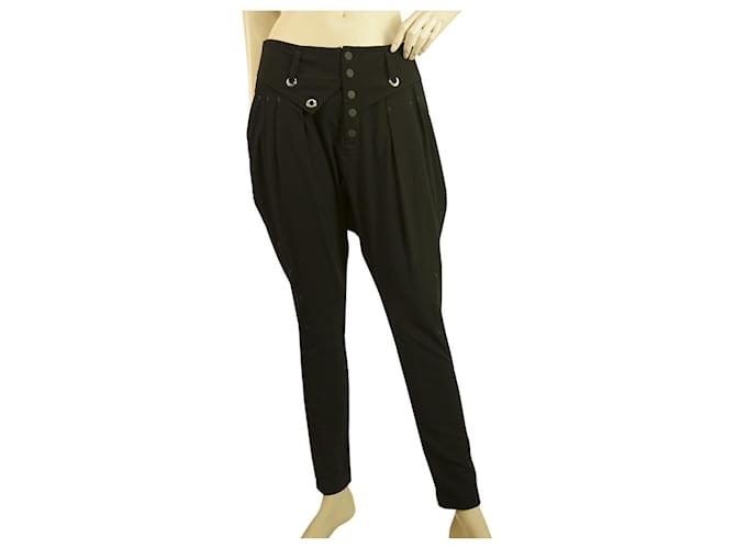 Autre Marque Black Pleated Button Front Closure Breeches Pants Trousers – size 40 It / US 4 Polyester Viscose Elastane  ref.419426