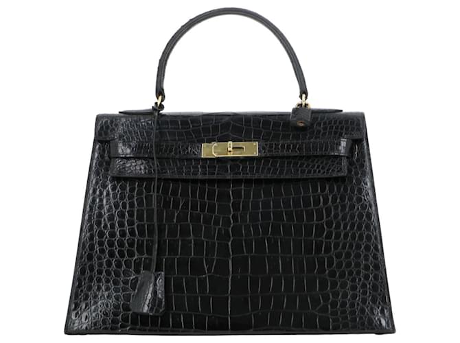 Hermès Hermes Kelly Preto Couros exóticos  ref.419509