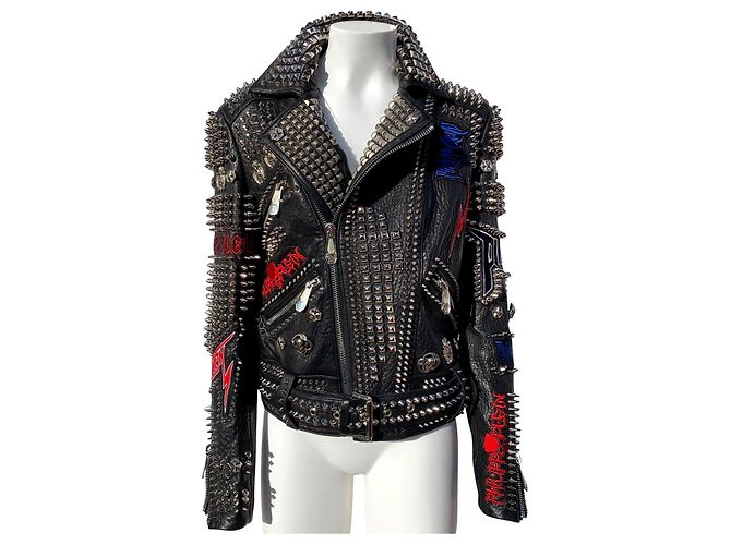 Philipp Plein Biker Jacke Schwarz Leder