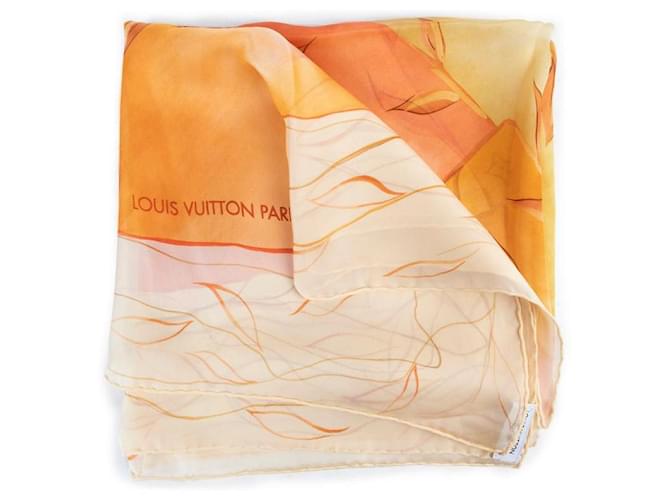 Louis Vuitton Sciarpa aeroplano a foglie trasparenti marrone x arancione x crema Pelle  ref.420301