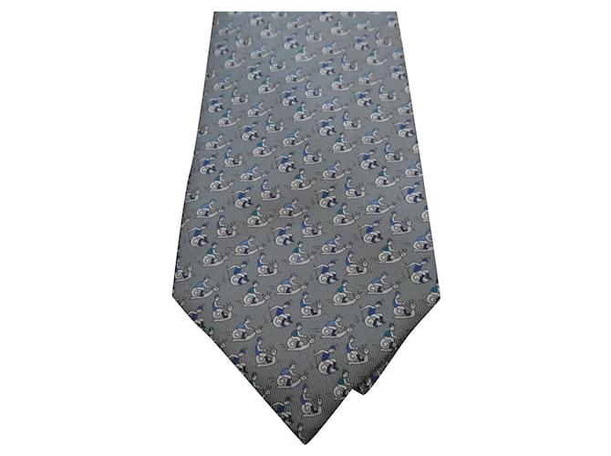 neue hermès krawatte mit tag Grau Seide  ref.420407