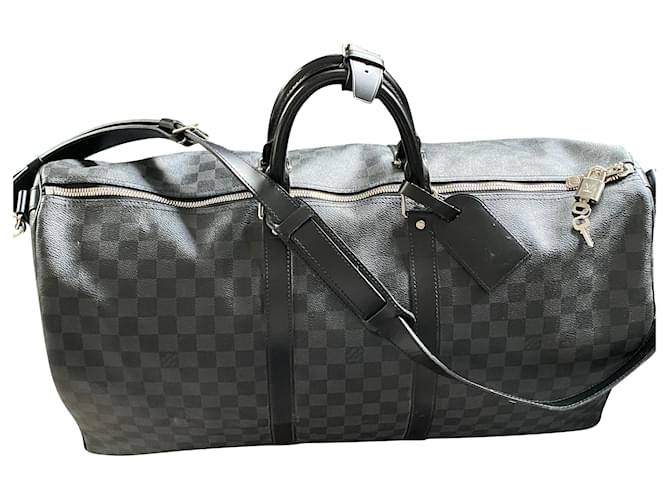 Louis Vuitton Bolsa de ombro Keepall 55 Cinza antracite Lona  ref.420645