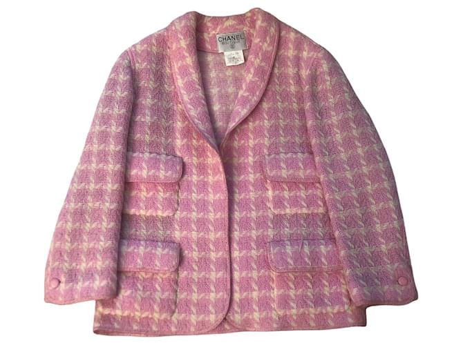 Chanel pink houndstooth wool jacket  ref.420685
