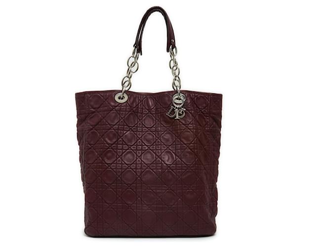 LADY DIOR SOFT SHOPPING TOTE Dark red Silver hardware Leather  ref.420715