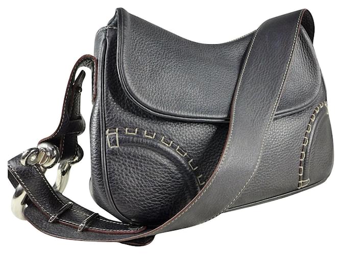 Vintage Burberry Handbag - Black Leather Shoulder Handbag