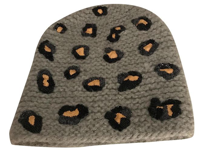 Jennifer Behr Leopard Embroidery Wool Hat Grey