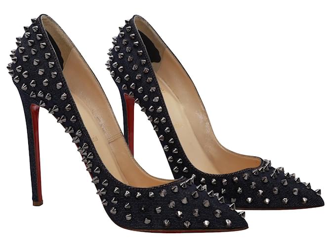 Christian Louboutin Pigalle Spikes Studded High Heels in Blue Denim  ref.420785
