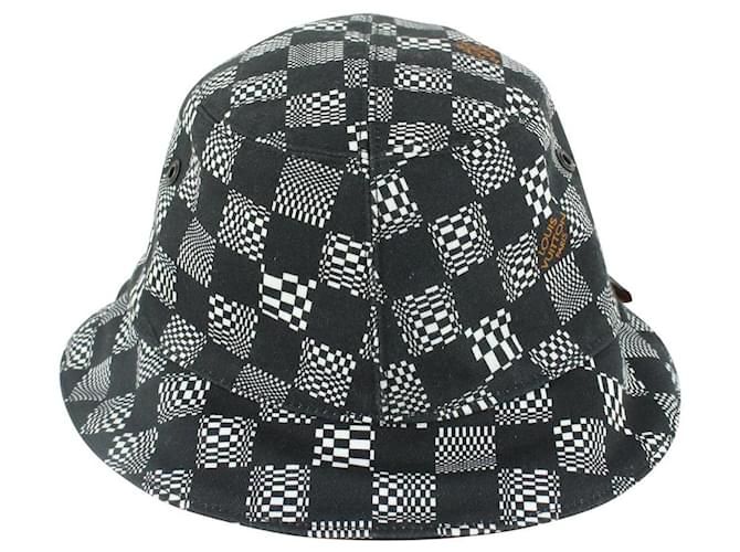 Bucket Louis Vuitton Size 60 Cappello da pescatore da pescatore Damier distorto nero x bianco  ref.420793
