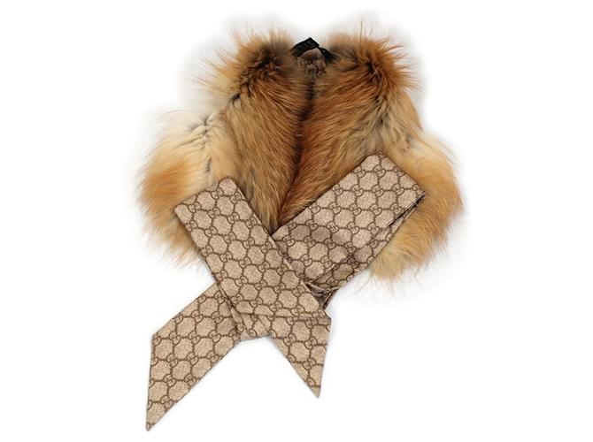 [Used] GUCCI GG pattern 100% silk 2WAY Fox x Rabbit fur removable Gucci Shima beige  ref.420826