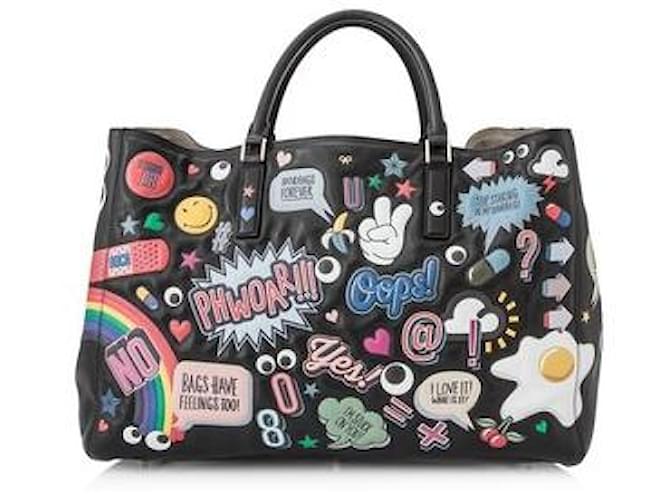 Anya Hindmarch Ebury All Over Sticker Tote Black Leather  ref.420966