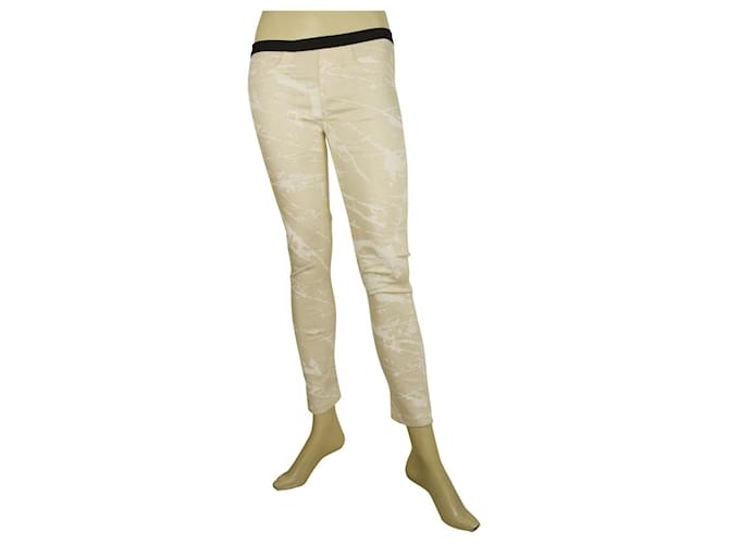 Calça jeans skinny Helmut Lang com estampa de mármore branco Jeggins 25 Creme Algodão Elastano Tencel  ref.421075