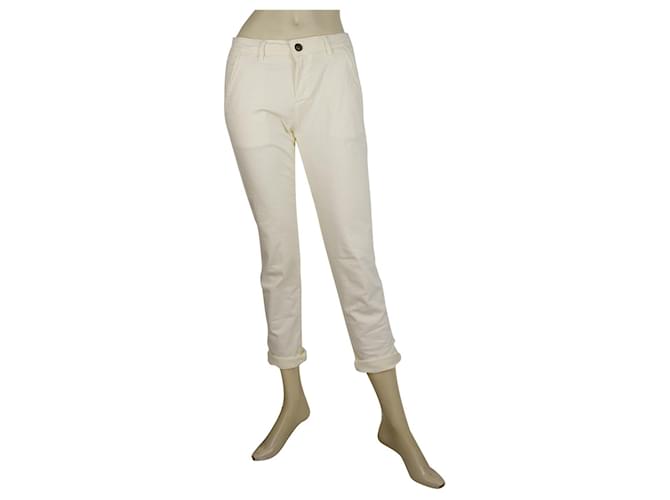 Pantalon Reiko Cream Vanilla Pale Yellow Pantalon skinny élastiqué taille 2 Coton Crème  ref.421126