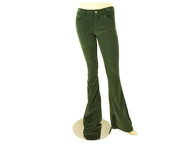 American Retro Calças calças de veludo cotelê americano retro escuro verde escuro com perna sz 25 Algodão Elastano  ref.421199