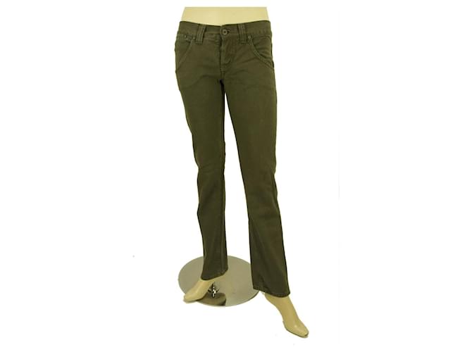 Dondup Olive Green Denim Jeans Calça Slim SZ 26 P005 015 CLAY CARMEN Verde oliva Algodão  ref.421212
