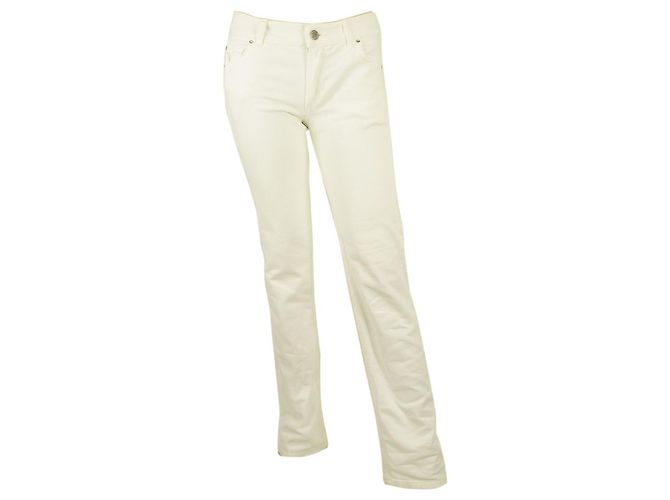 Calça Kiton Branco Calça Clássica de Algodão Baumwalle Cigarette - sz 40