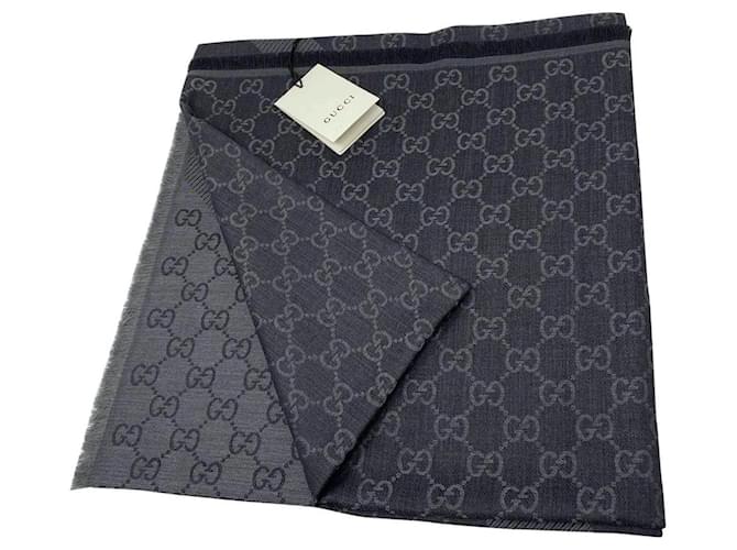 FOULARD GUCCISSIMA STOLA NEW GUCCI GRIS GRIS Gris foncé Soie Laine  ref.421255