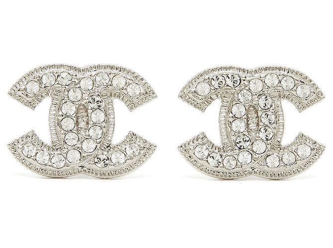 Chanel Medium CC stud silver rhinestones Argenté