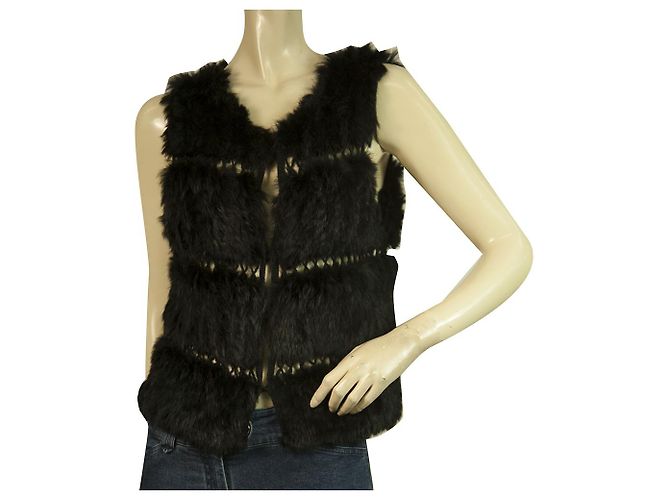 BCBG Max Azria Black Lapin Fur Vest Sleeveless Jacket Gillet size M