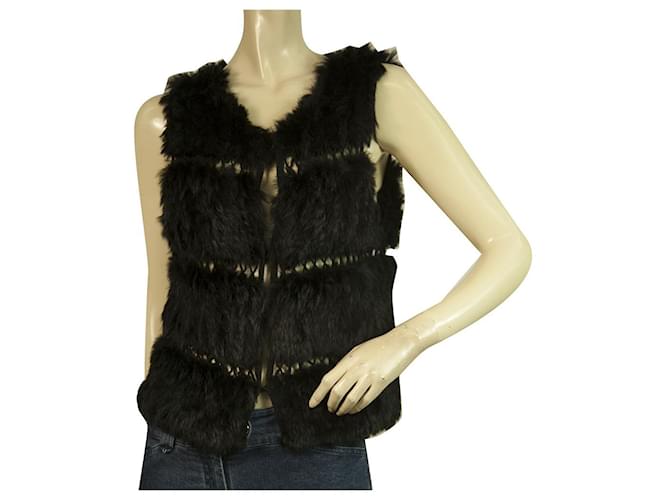 BCBG Max Azria Black Lapin Fur Vest Veste sans manches Gillet taille M Fourrure Noir  ref.421364
