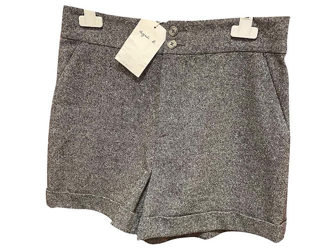 Shorts Agnès b. de lã e seda cinza
