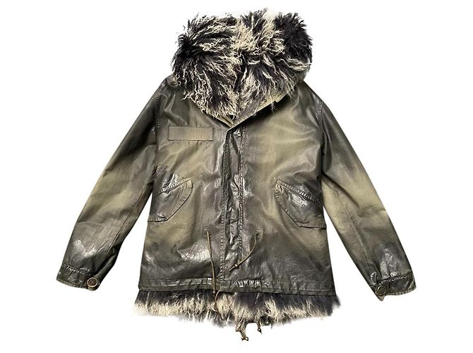 Parka Mr & Mrs Italy de algodón caqui negro con chaleco de piel de cordero Blanco