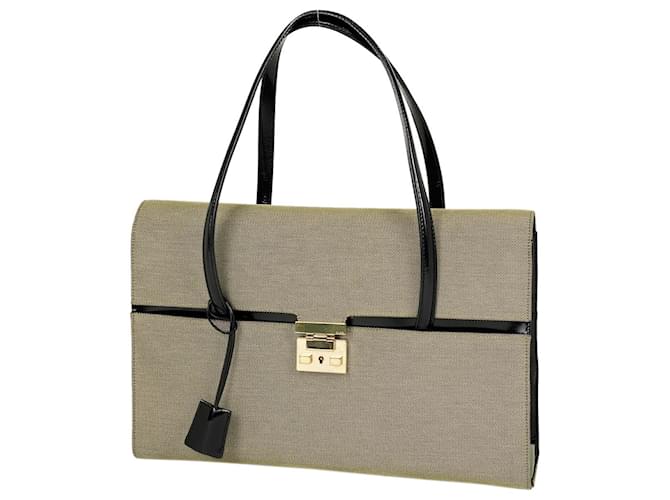 [Used] GUCCI Canvas Handbag Tote Bag Commuter Bag Suede Handbag Canvas Brown Leather  ref.421645