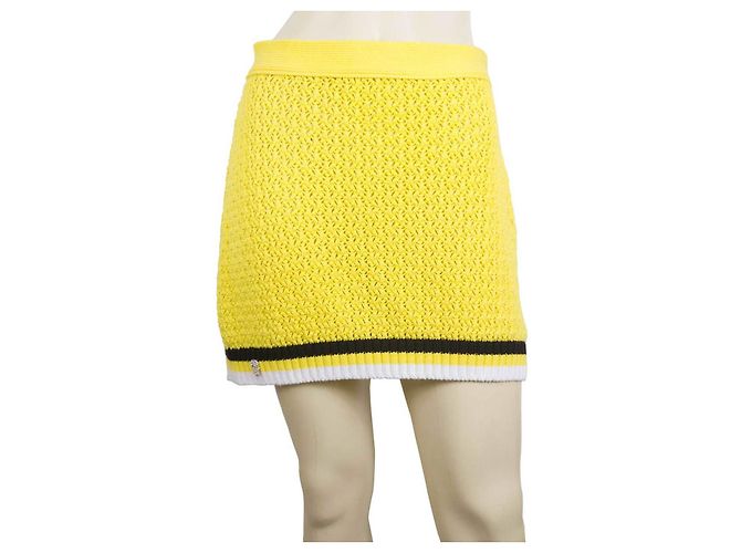 Philipp Plein Minifalda De Algodón De Punto De Ocho Amarillo Cráneo Rayas Negras Y Blancas M