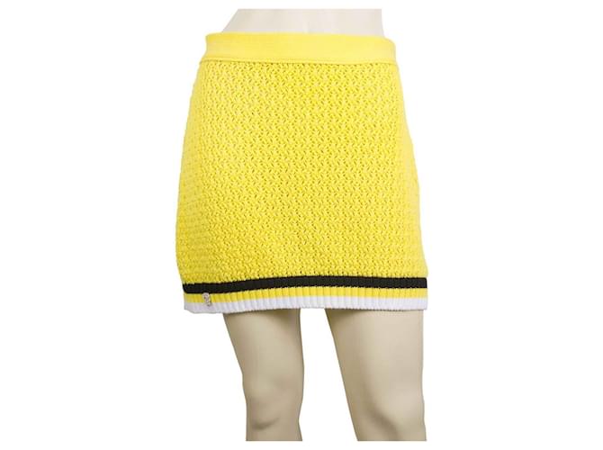 Philipp Plein Yellow Cable Knit Cotton Mini Skirt Skull Black & White Stripes M  ref.421695