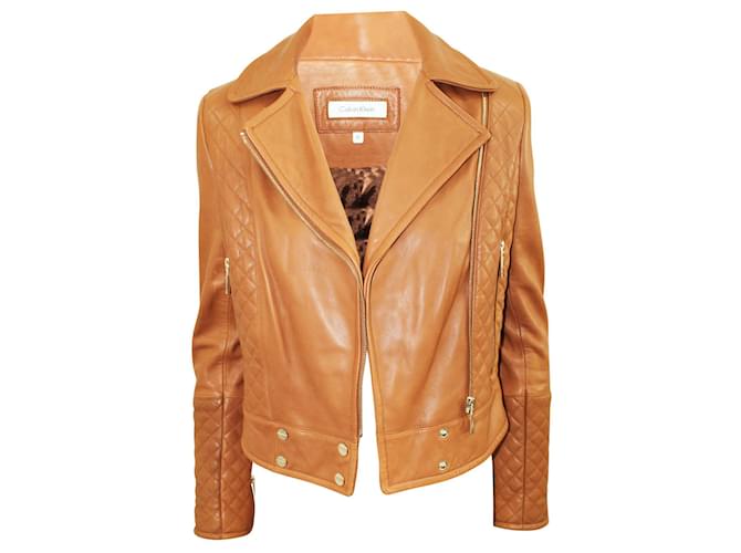 Calvin Klein Brown Leather Biker Jacket  - Joli Closet