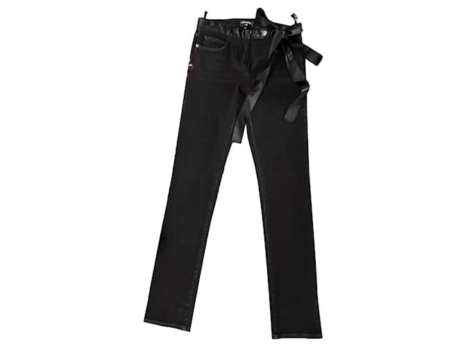 Chanel Paris/ROME Bow Belt Jeans Black Denim  ref.421947