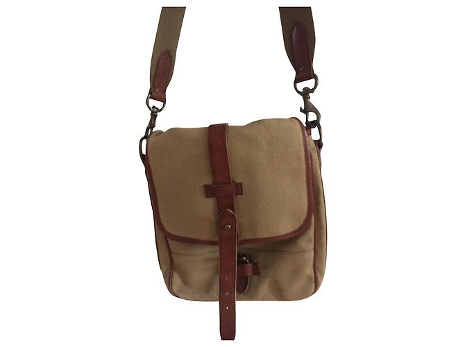 Ralph Lauren Canvas / leather shoulder bag Brown Khaki