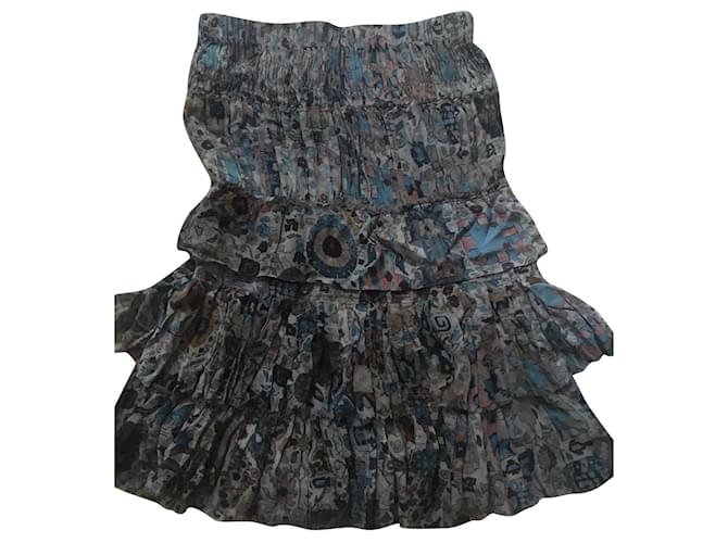 Isabel Marant Etoile jupe volants en soie Bleu clair  ref.422231