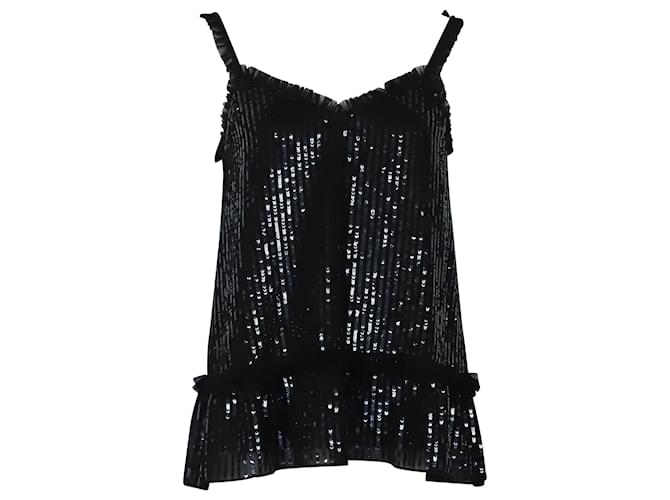 Alice + Olivia Needle & Thread Sequin Camisole Top in Black Polyester  ref.422259