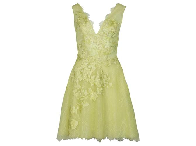 Zuhair Murad Lace Cocktail Dress with Belt in Yellow Dress Silk  ref.422265