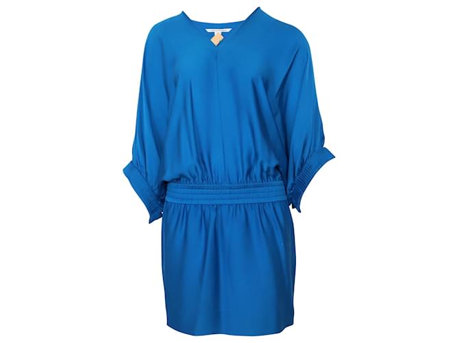 Diane von Furstenberg Ruched Batwing Dress in Blue Silk  ref.422269