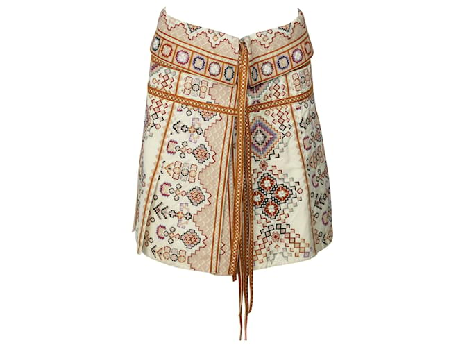 Ulla Johnson Shaia Embroidered Wrap Skirt in Cream Cotton White  ref.422284