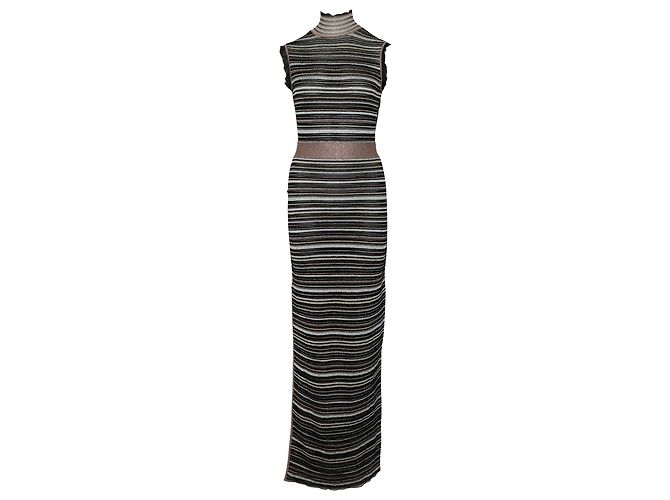 Herve Leger Maxikleid mit Stehkragen aus Metallic-Polyester Metallisch
