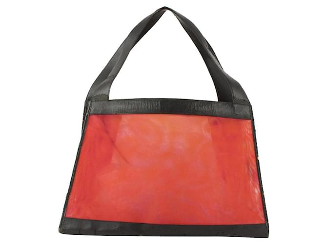 Chanel Schwarze x rote Trapez-Tasche aus Netzstoff mit Beutel Leder  ref.422310