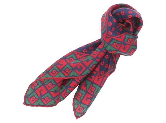 [Used]  GUCCI　 Flower Monogram Handkerchief (Navy x Red) Silk  ref.422574