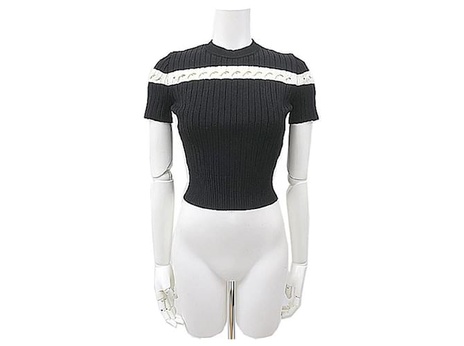 [Used]) Alexander McQueen Tops Women's Knit Black Rib Knit Short Sleeve S Size Polyester  ref.422593