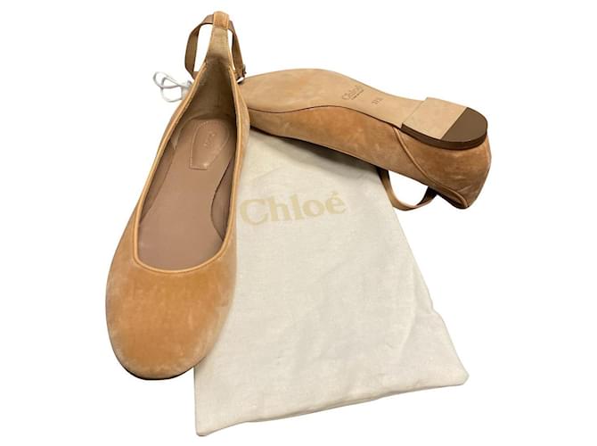 Chloé Zapatos planos de gamuza Chloe Beige Suecia  ref.422618