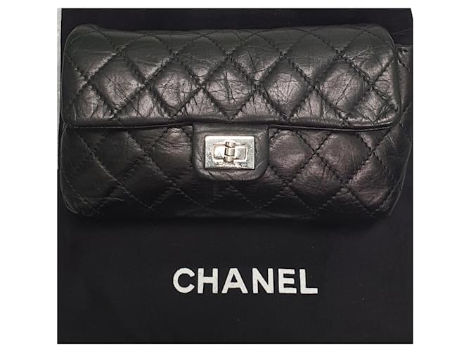 2.55 Einheitliche Chanel-Gürteltasche / Tasche Schwarz Silber Leder  ref.422628