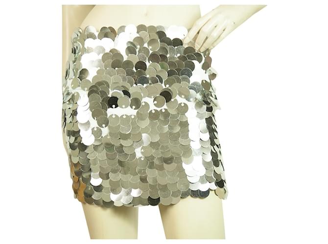 Autre Marque Charlotte Solnicki Silver Round Large Sequins Front Elasticated Mini Skirt sz S Silver hardware Silk  ref.422701